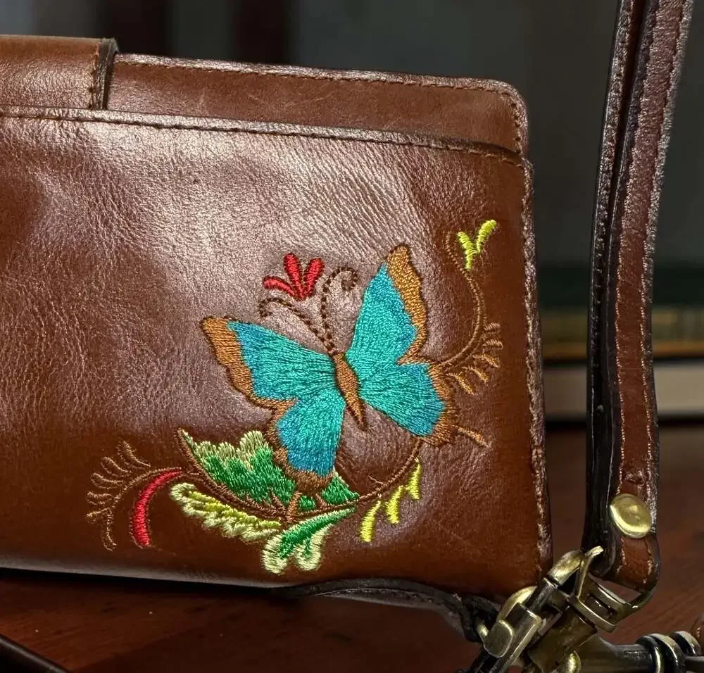 Patricia Nash Heritage Coll RFID Bifold Wallet w/Butterfly Embroidery w/wristlet